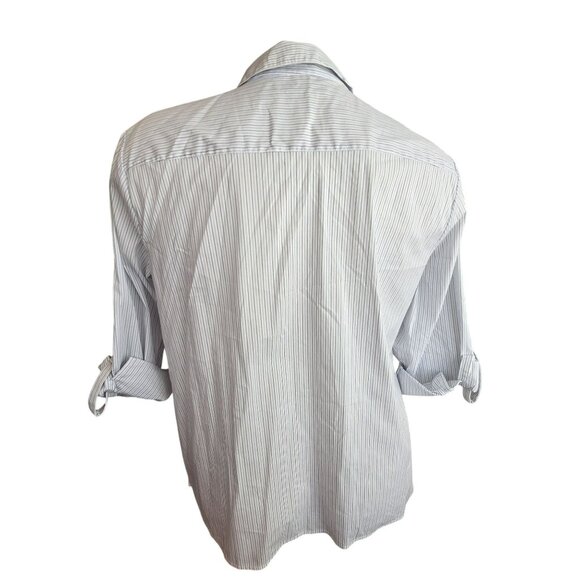 Womens Button-Up Collared Shirt White Blue & Black Pinstripes Size 3X JJ4040 - Picture 5 of 9